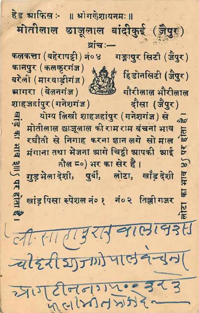 Mohtilal Bhandari (Jaipur) — Carta postal turística — India Postage - Verso