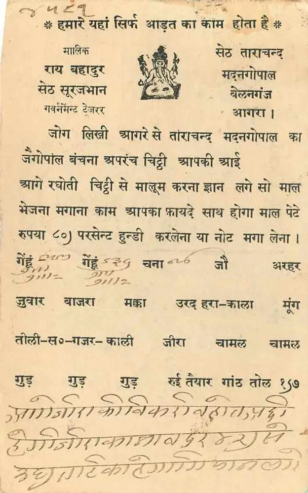 Tara Chand — Sét Sujman — Madnagopal — Agar — Índia — Carta postal - Verso