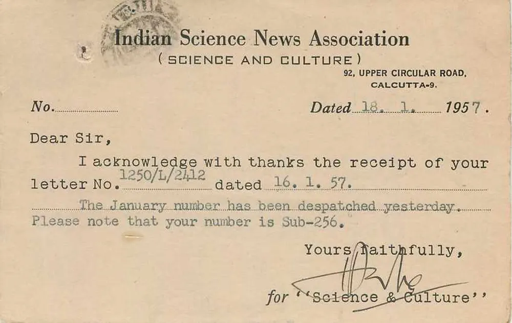 भारतीय विज्ञान समाचार संघ — विज्ञान और संस्कृति — कलकत्ता — 1957 - आगे
