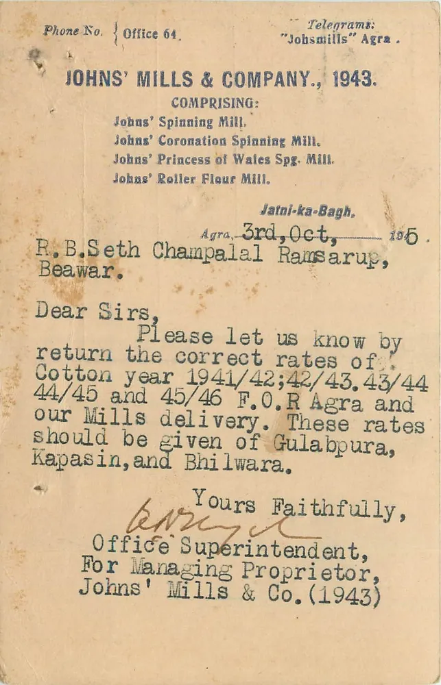 जॉन्स मिल्स & कंपनी — अग्रा — 1943 - आगे