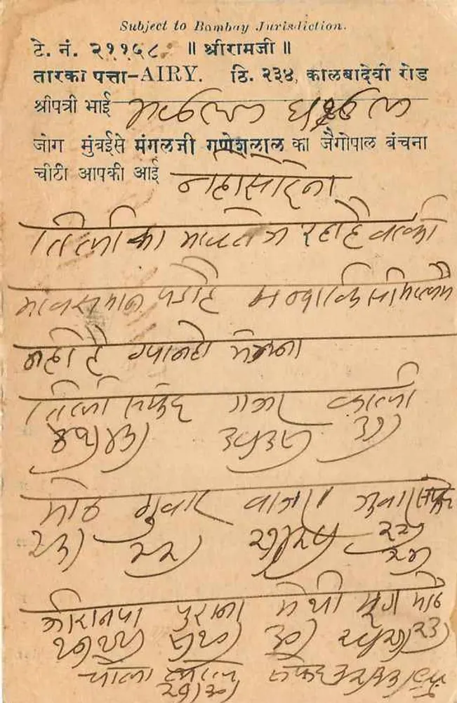 गोंडल, भारत — पोस्टकार्ड 1934 — प्रकाशक हिंदुस्तान पोस्टेज - पीछे