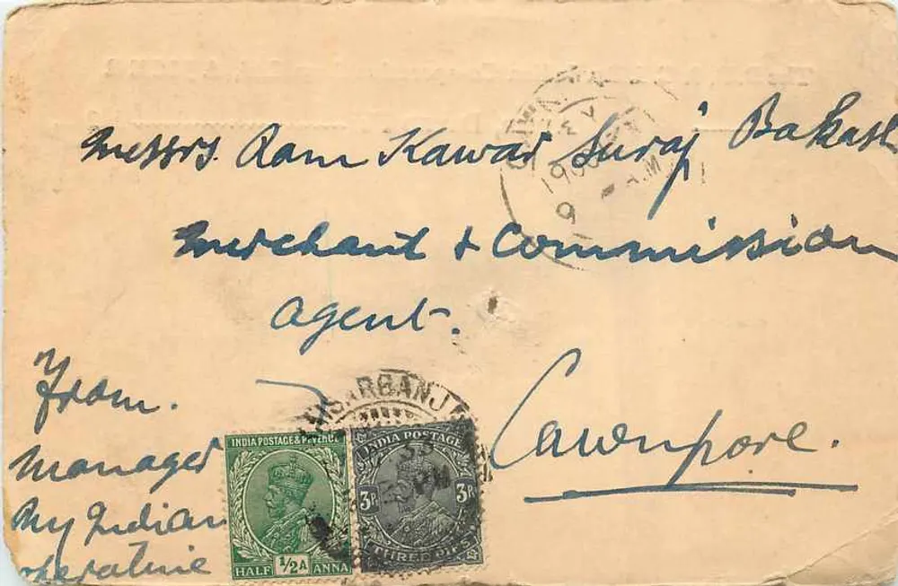 Carta postal de Cawnpore — Ajmer — 1933 — editor The B.B. & C.I. Ry. Indian Co-operative Assn. Ltd. - Frente