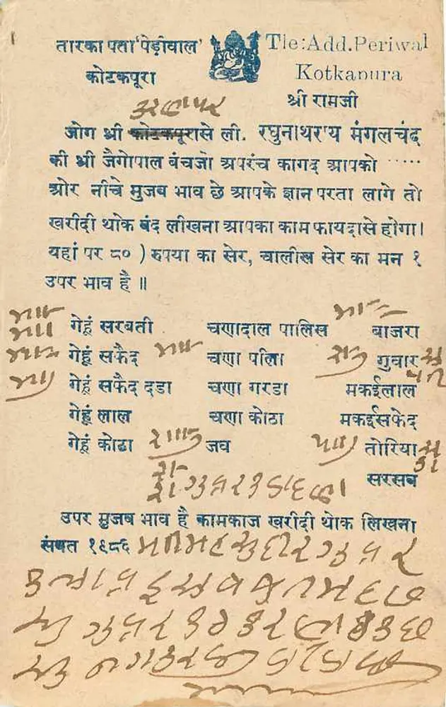 कोटकपुरा — रंगपुरा — भारत के उपनिवेशी पोस्टकार्ड - पीछे