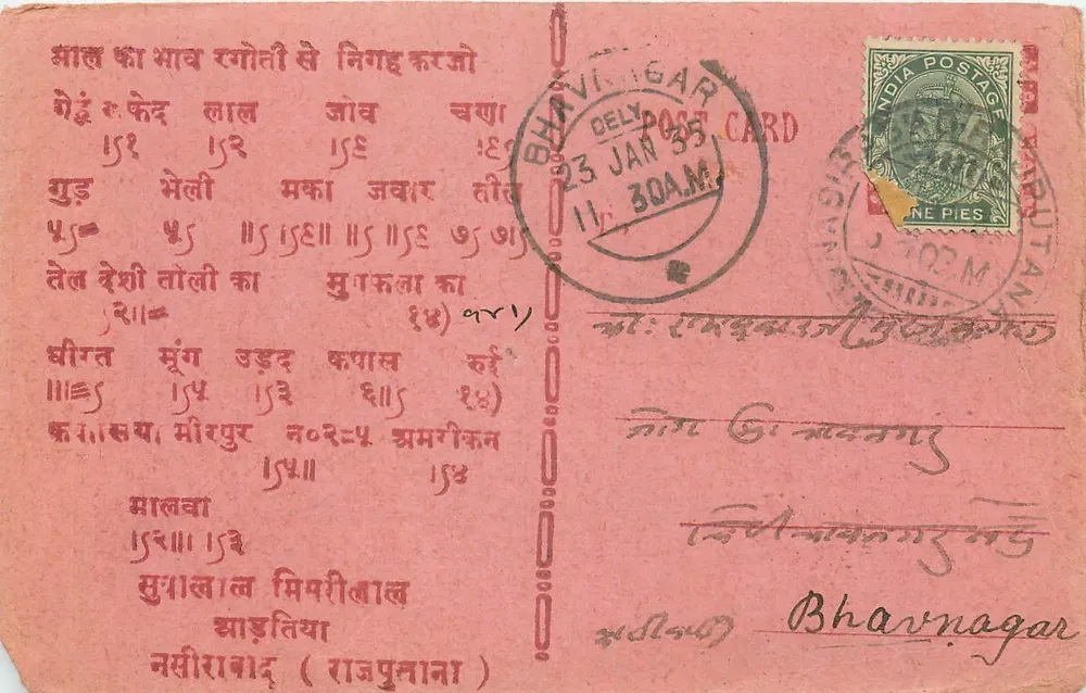 भावनगर — भारतीय पोस्टकार्ड जिस पर गुजराती भाषा में लिखा है — अज्ञात प्रकाशक - आगे