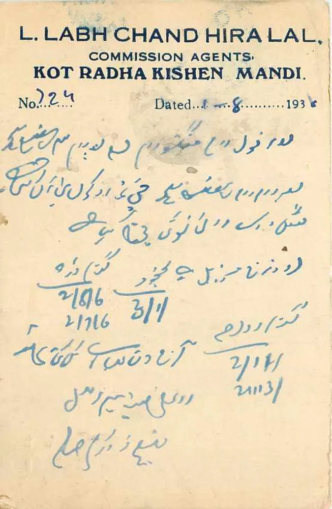 कोट राधा किशन मंडी — कमीशन एजेंट्स एल. लाभ चंद हिरा लाल — तारीख 1935 - आगे