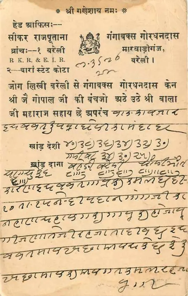 बरेली — गंगा बख्श गोरखनाथ — भारतीय पोस्टकार्ड - पीछे