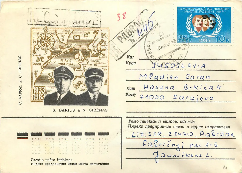 S. Darius e S. Girenas — 1933-1983 — editor Lietuvos pašto ministerija, n° 767 - Frente