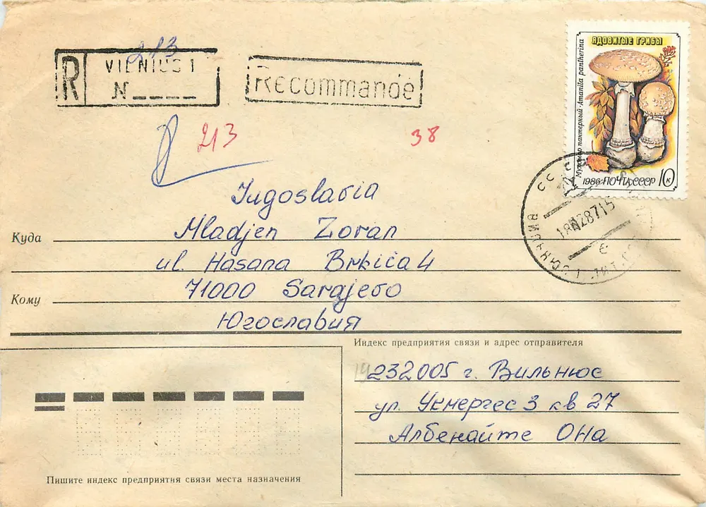 Vilnius — envio recomendado para Iugoslávia — correio lituano - Frente