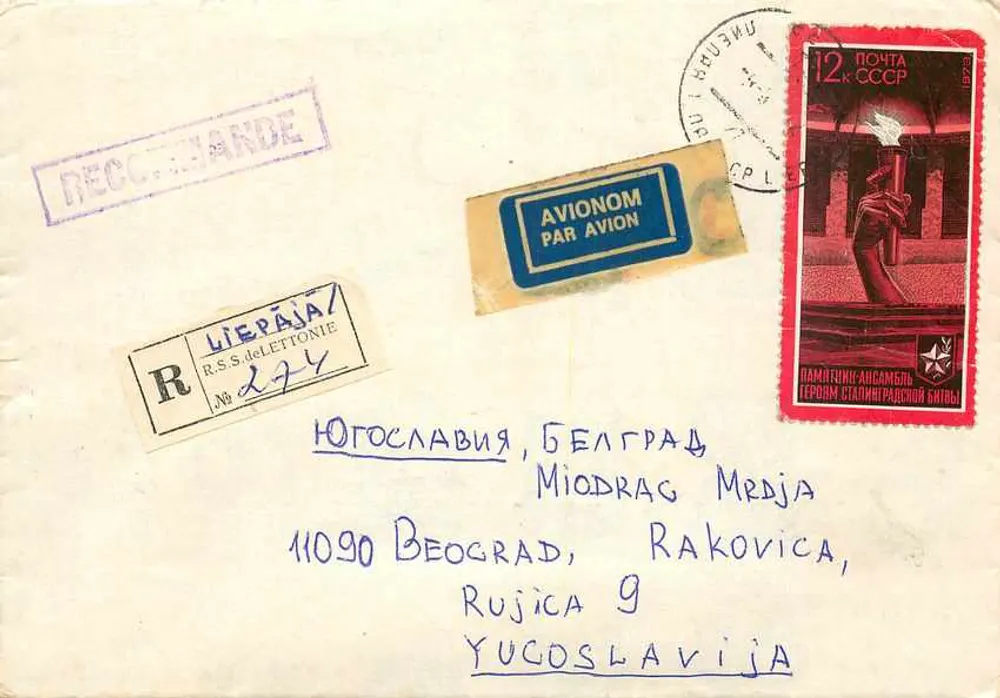 Carta postal aérea da Iugoslávia — selo soviético — editor Lieraja - Frente