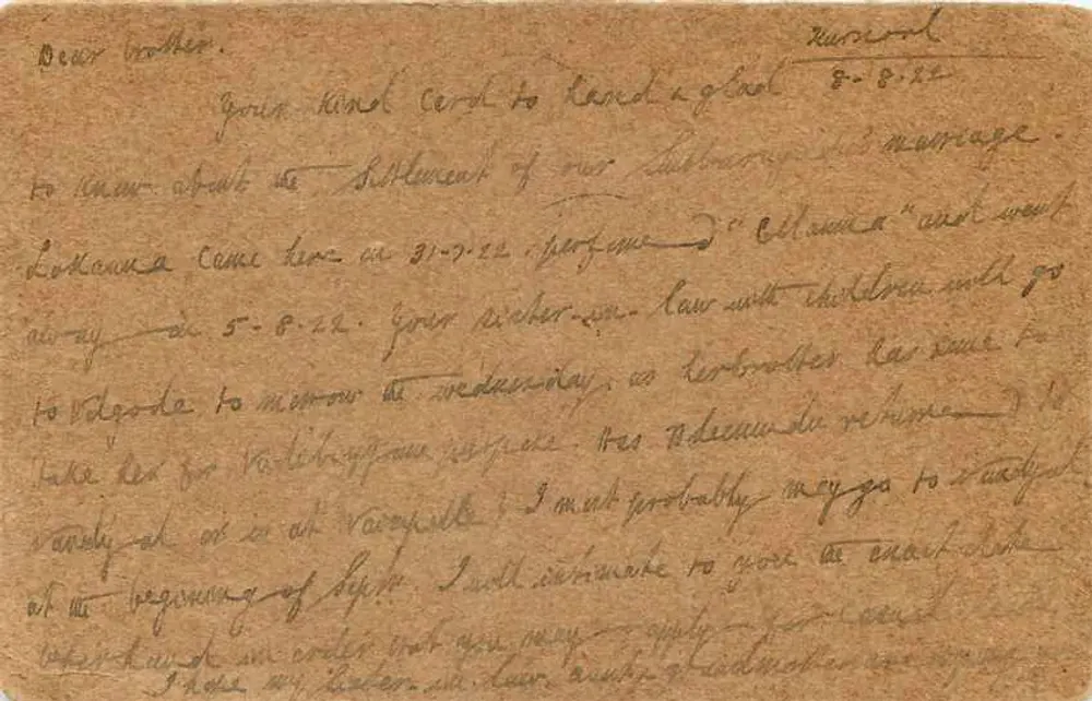 Carta postal de casamento — Pattimandram, Índia — editor desconhecido - Verso