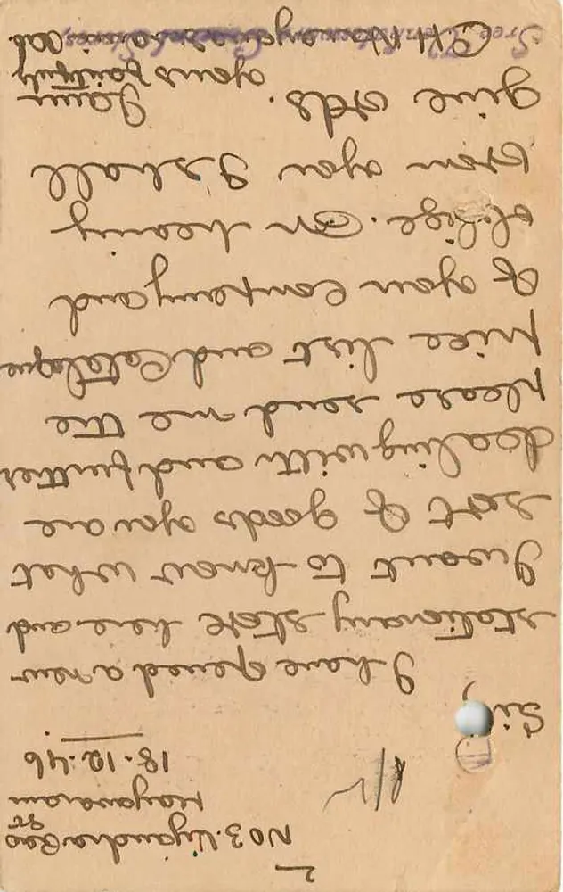 Mayavaram — Editor C. H. Narayanaswami Rao — Carta postal indiana - Verso