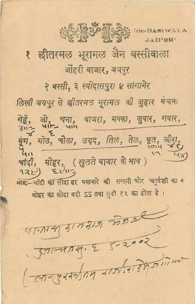 जैपुर राज्य — पोस्ट कार्ड — प्रकाशक: जैपुर राज्य, श्रृंखला संख्या अदृश्य - पीछे