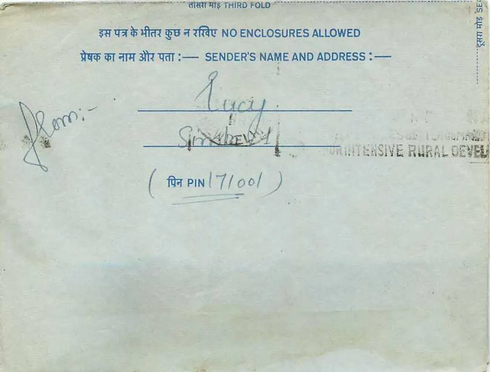 Carta postal interna indiana — All India Radio, Nova Deli — selo de 20 annas - Verso