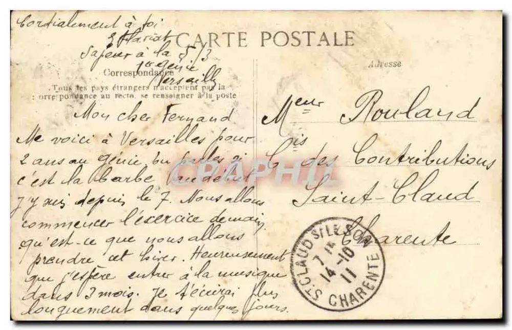 Versailles — Quartel do 1º Engenheiros - Praça das Armas — Editor: Graphphil, n° 274 - Verso