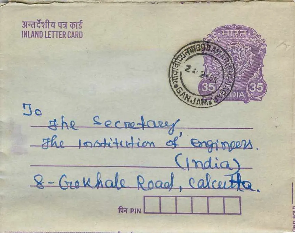 Carta postal interna — Calcutá — editor: India Post, número de série: 35 - Frente