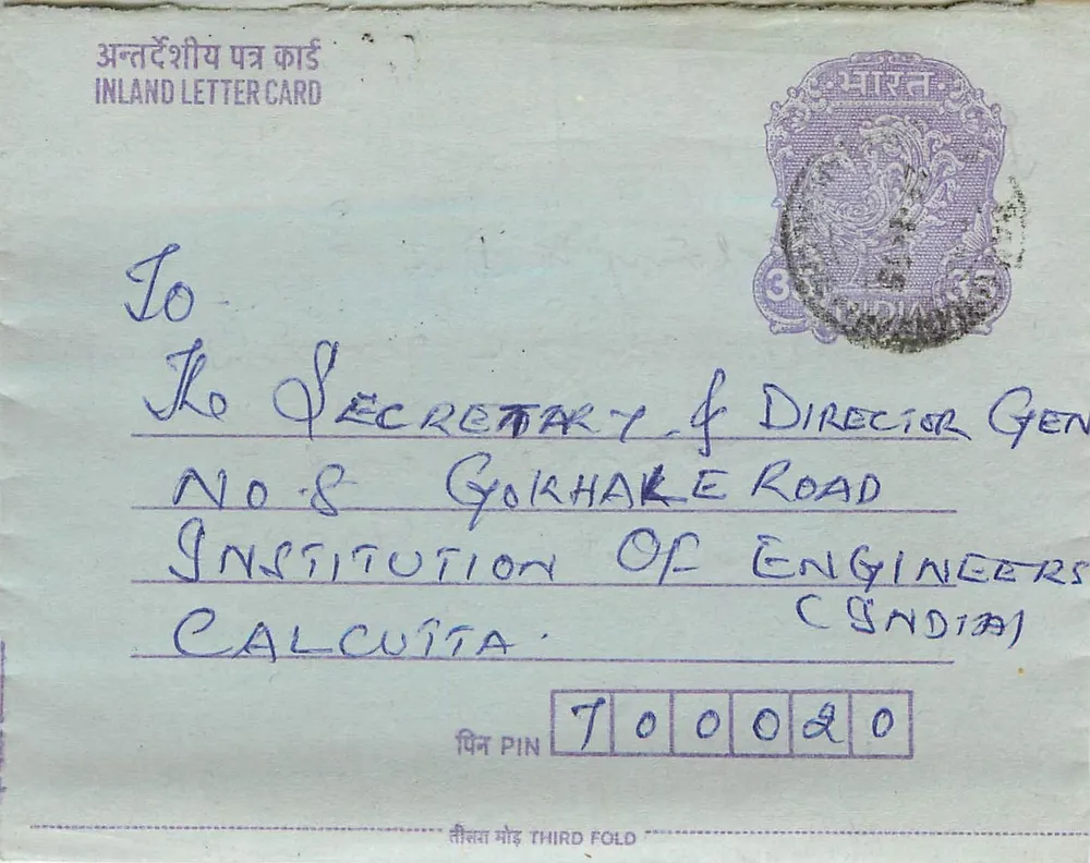 Carta postal interna indiana — Gandhi — Institution of Engineers, Calcutta - Frente