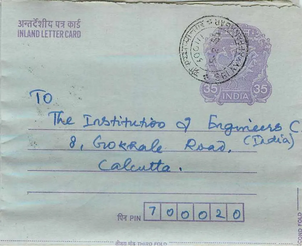 Carta postal interna indiana — Calcutta — editor não visível - Frente