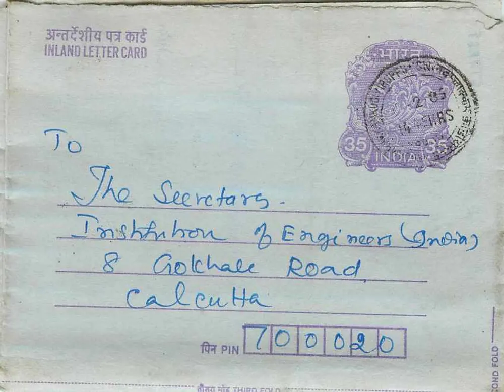 Carta postal interna indiana — Gandhi — S. Gopalan, Madras - Frente