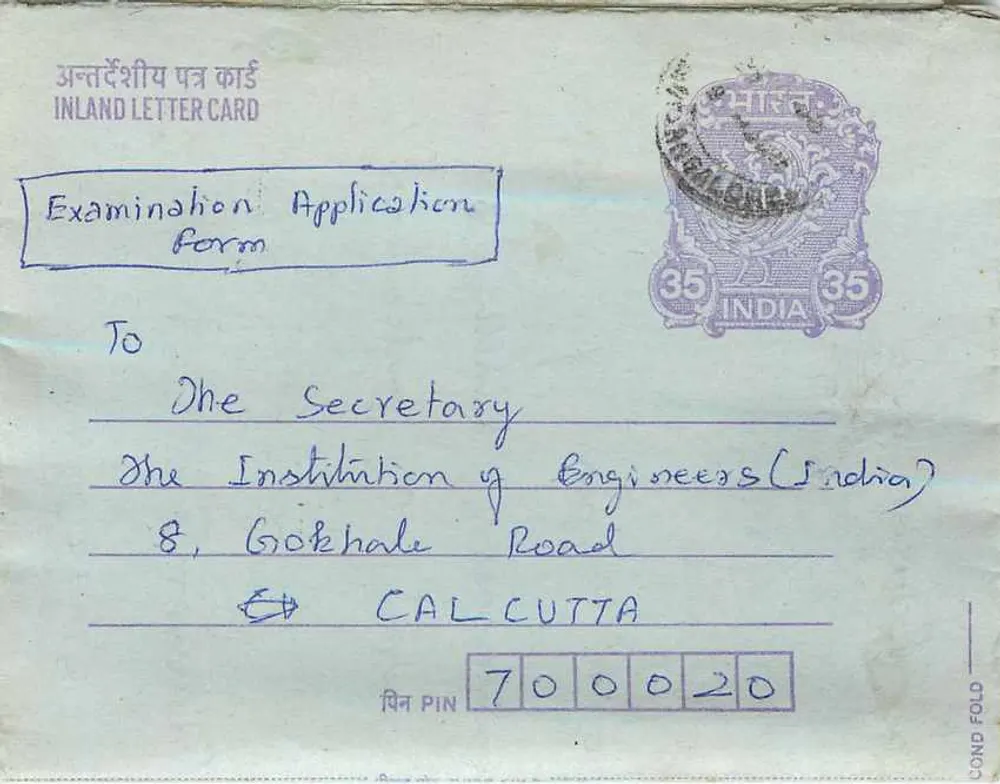 Calcutá — Carta postal interna para a Institution of Engineers (India) — editor não visível - Frente