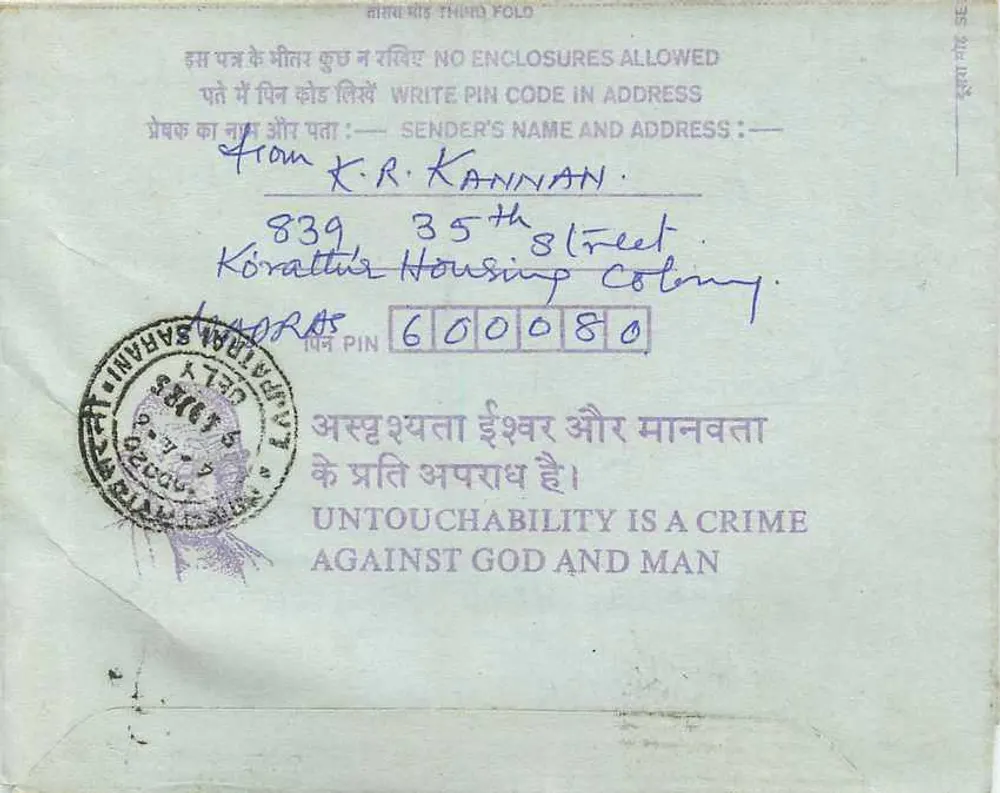 Carta postal interna — Calcutta, Índia — editor: India Post - Verso