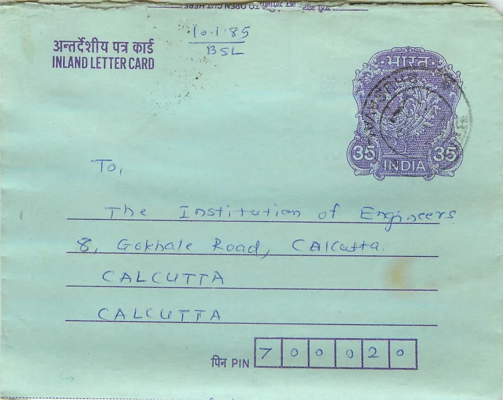 Carta postal interna — Calcutá — editor não visível - Frente