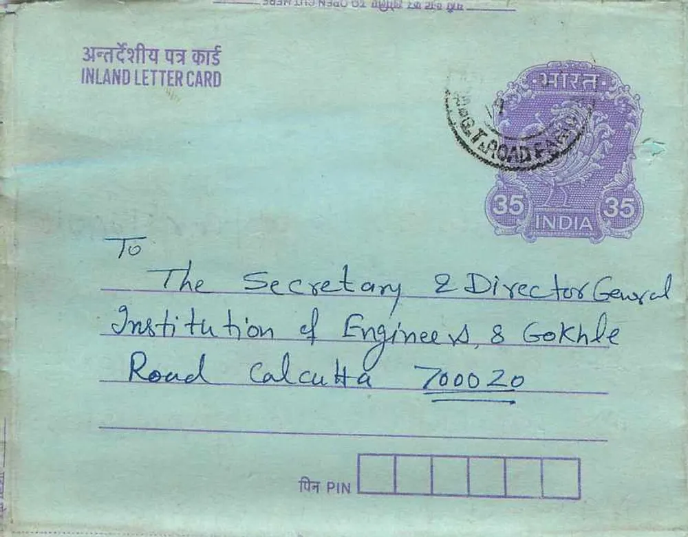 Carta postal interna indiana — Gandhi — 35 annas — Ganganj a Calcutta - Frente