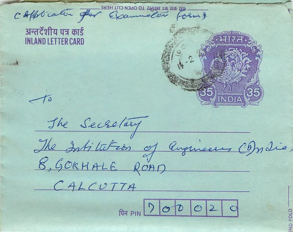 Carta postal interna indiana — Calcutá — editor não visível - Frente