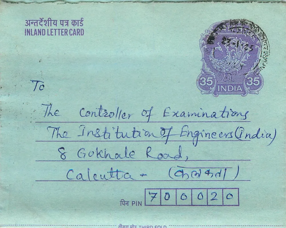 Carta postal interior indiana — Gokhale Road, Calcutta — editor não visível - Frente