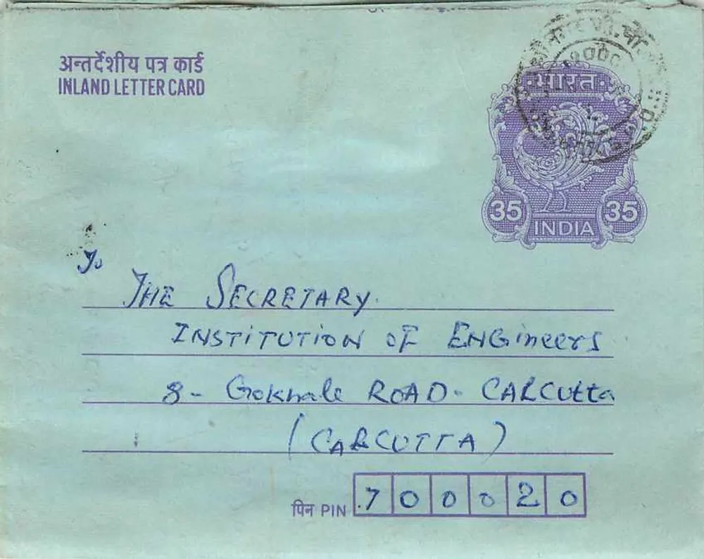 Carta postal interna — Calcutá — editor não visível - Frente