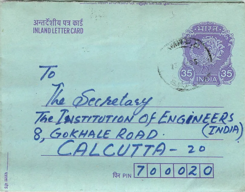 Carta postal interna indiana — Calcutá — 35 annas — editor não visível - Frente