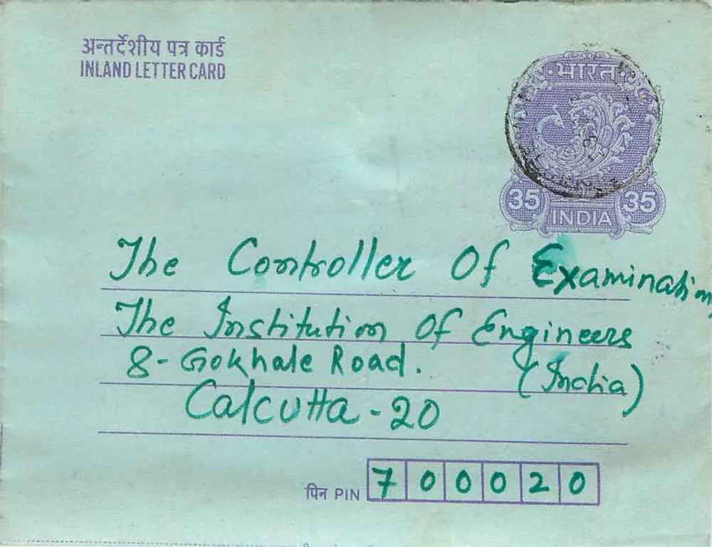 Carta postal interna indiana — Calcutta — 35 annas - Frente