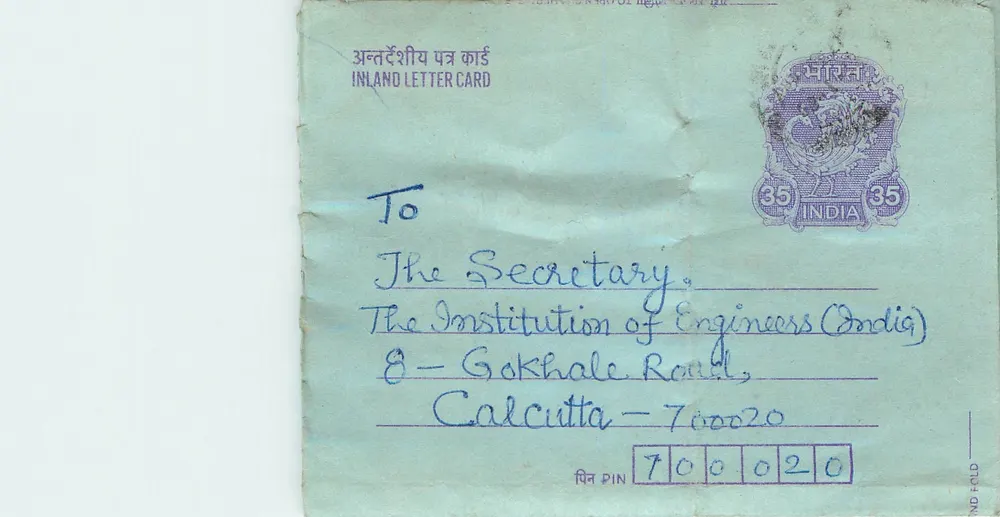 Carta postal interna indiana — Calcutta — 35 annas — texto anti-untouchabilidade - Frente