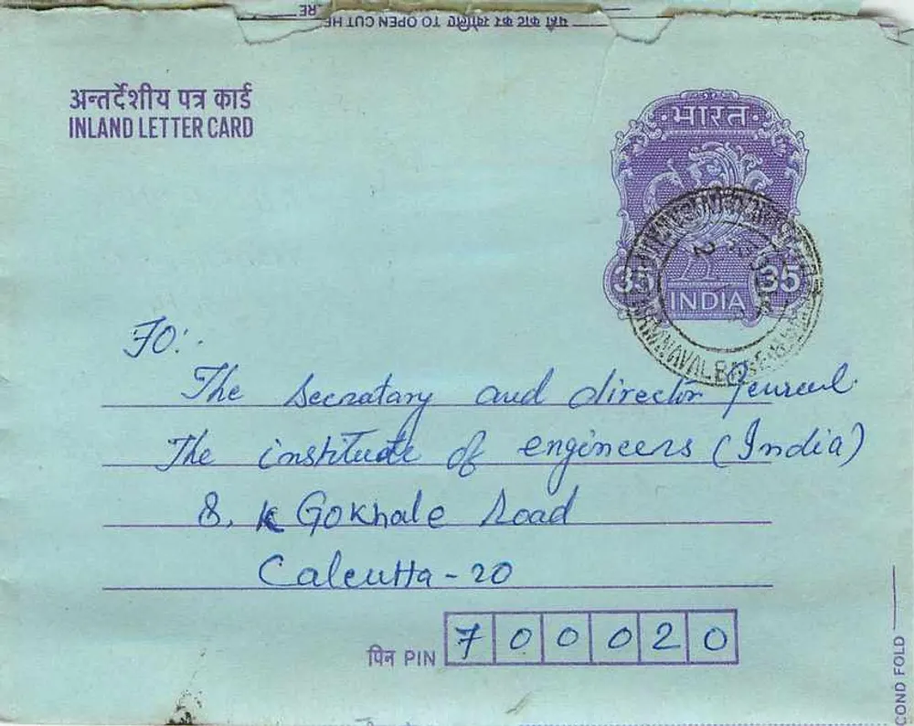 Carte postal interna indiana — Gandhi — texto anti-intocabilidade — selo de 35 annas - Frente