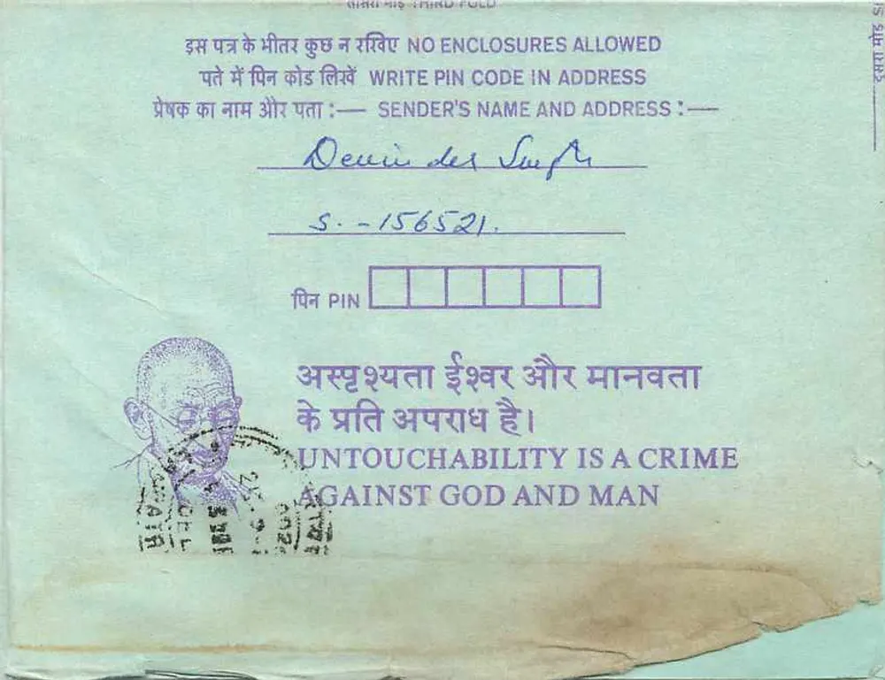 Carta postal interna indiana — Gandhi — 35 annas — destinada à Institution of Engineers, Calcutta - Verso