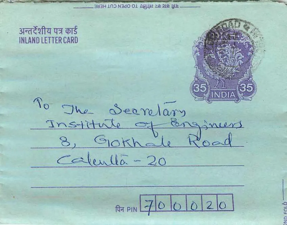 Carta postal interna — Calcutta — editor não visível - Frente