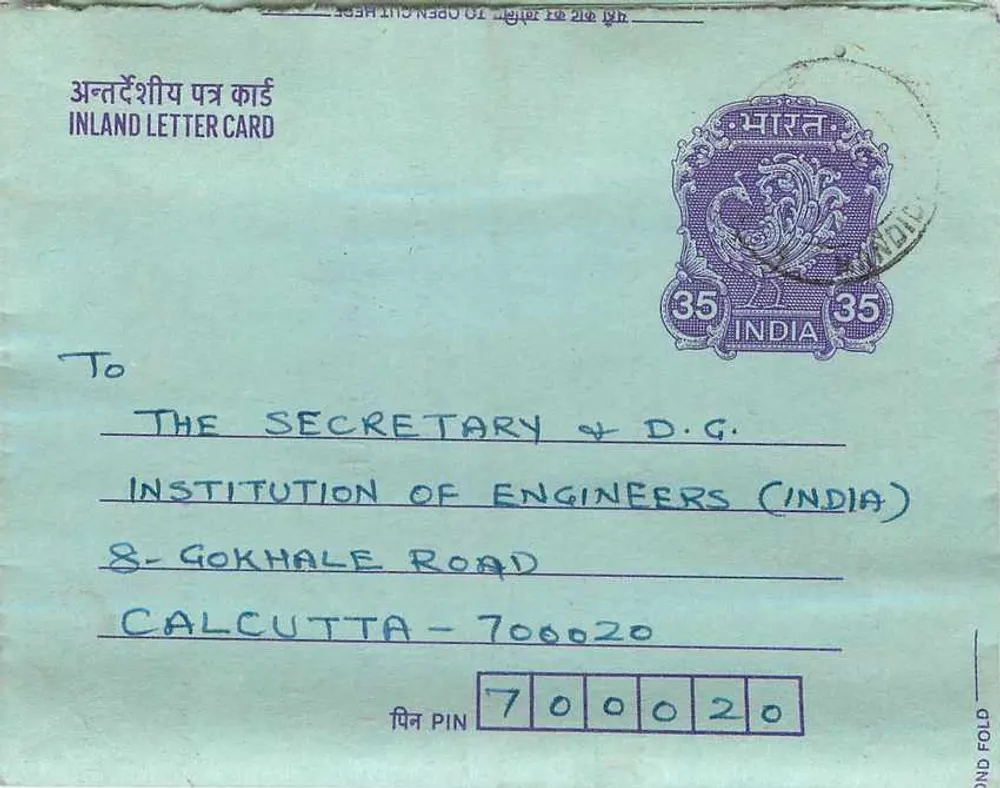 Carta postal interna indiana — Gandhi — Institution of Engineers (India) — Calcutta - Frente