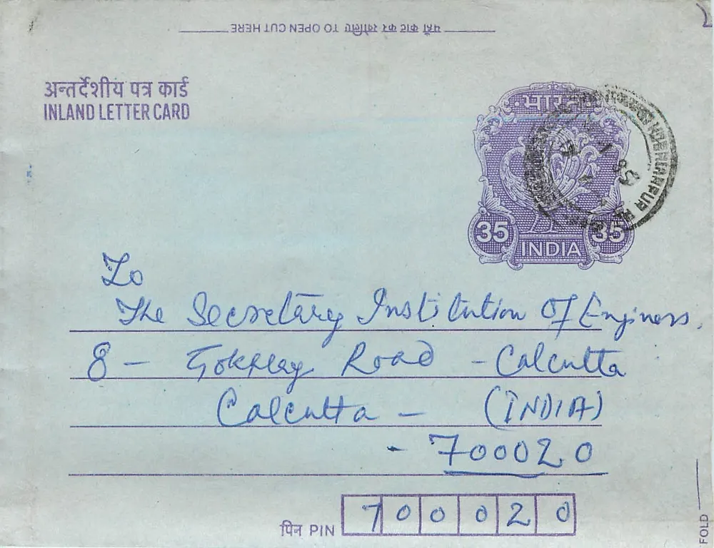 Calcutá — Carta postal interna — editor não visível - Frente
