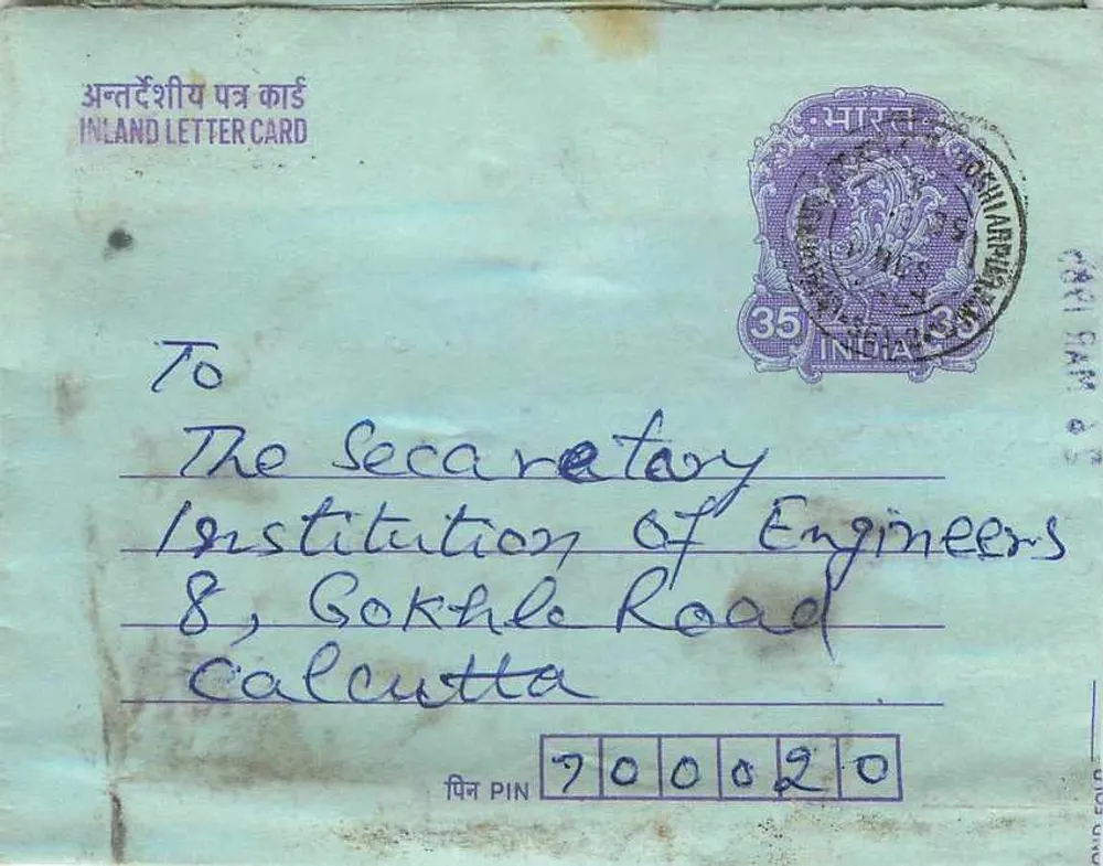Carta postal interior — Calcutta — editor: India Post, n° de série: 35 - Frente