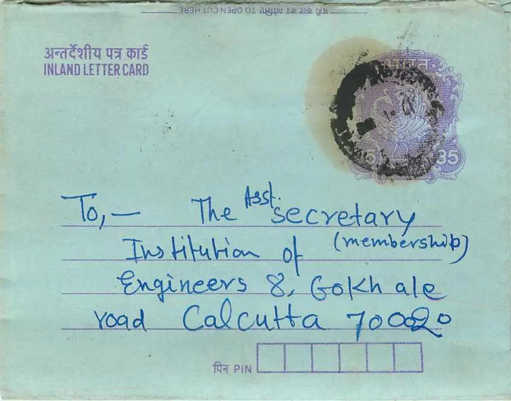 Carta postal interna indiana — Gandhi — Institution of Engineers, Calcutta - Frente