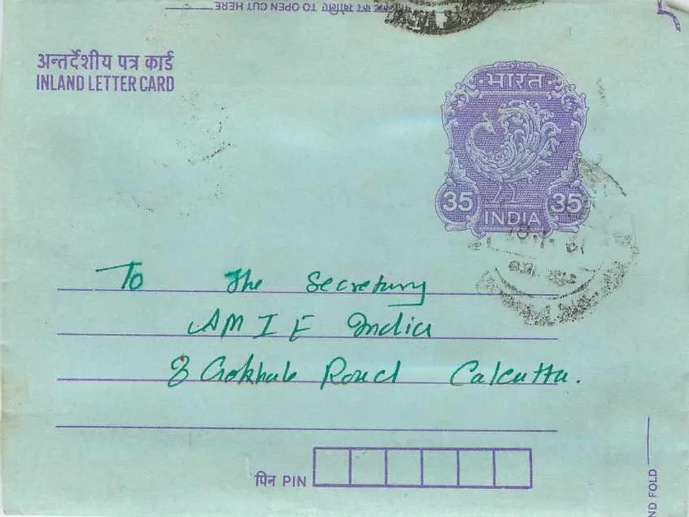 Carta postal interna indiana — Gandhi — 35 annas — destinada à AMIGA da Índia em Calcutá - Frente