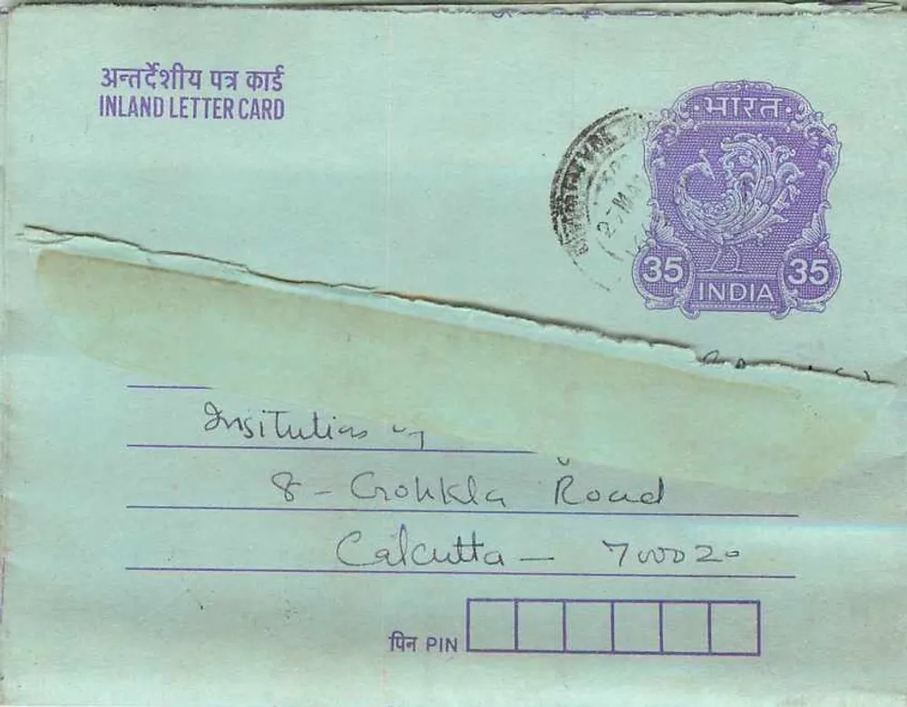 Calcutta — Carte postal interior indiana com selo e carimbo de Gandhi — editor não visível - Frente