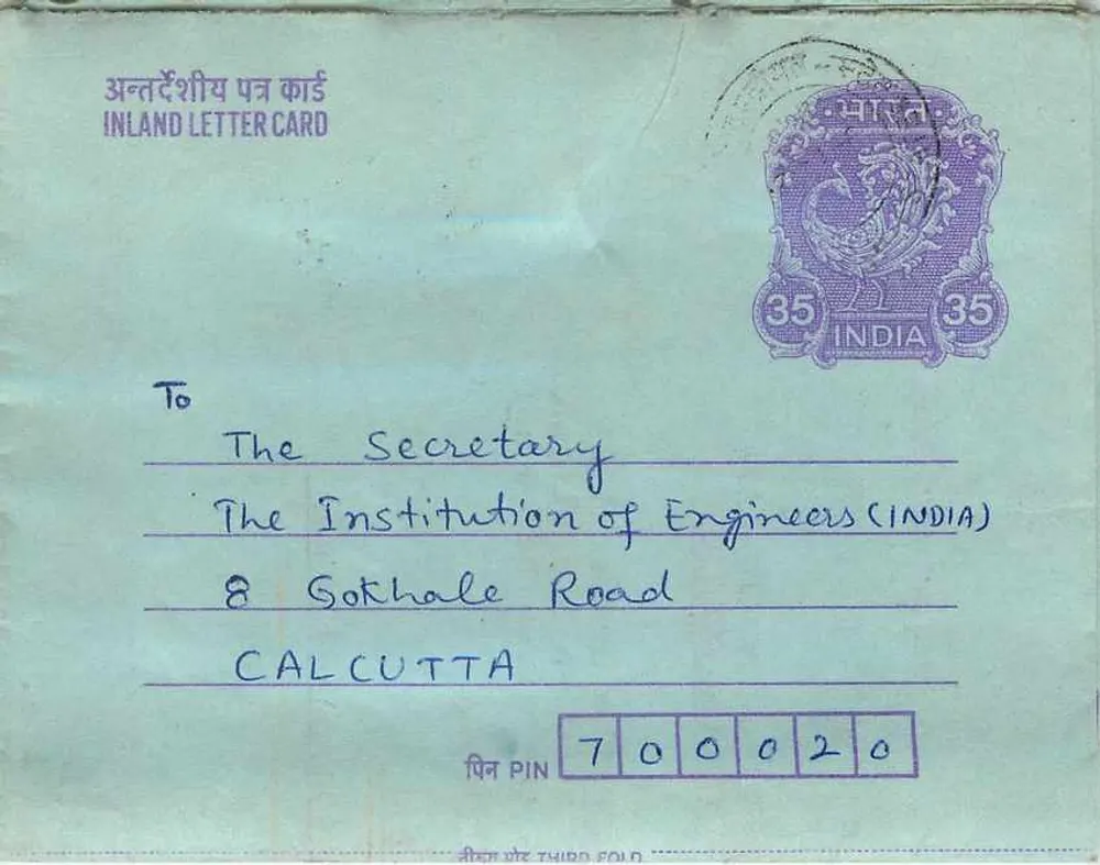 Carta postal interna indiana — Dharan Singh na Institution of Engineers (INDIA) — editor: India Post - Frente