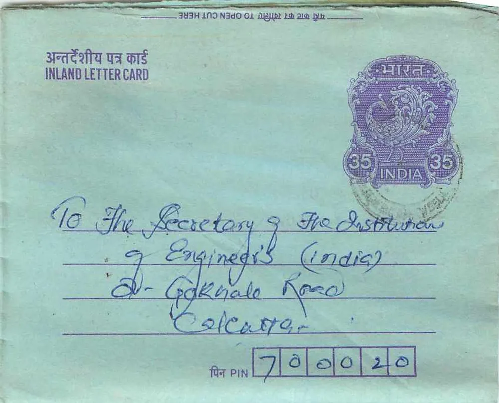 Carta postal interna indiana — Gandhi — 35 annas — texto anti-untouchabilidade — destinatário em Calcutta - Frente