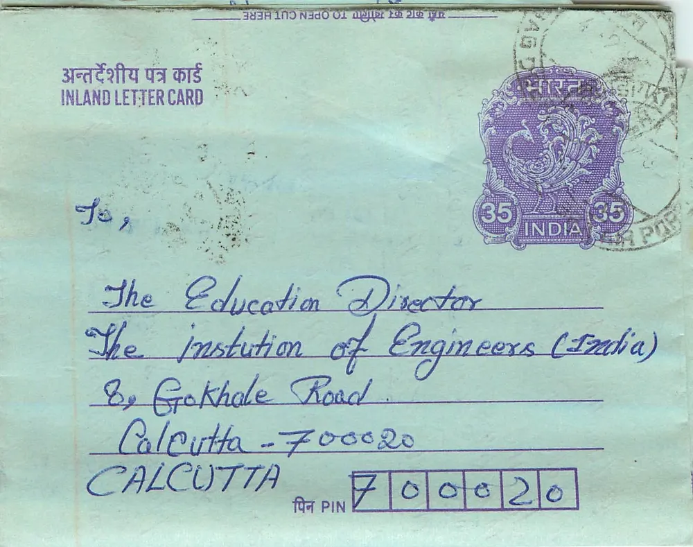 Carte postal interna indiana — Calcutta — selo 35 annas — Gandhi - Frente
