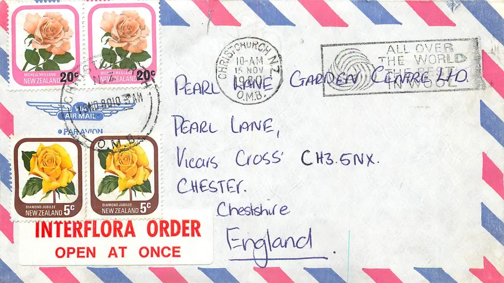Rose Flowers — Diamond Jubilee Commemorative Stamps — Air Mail from New Zealand to England - Front