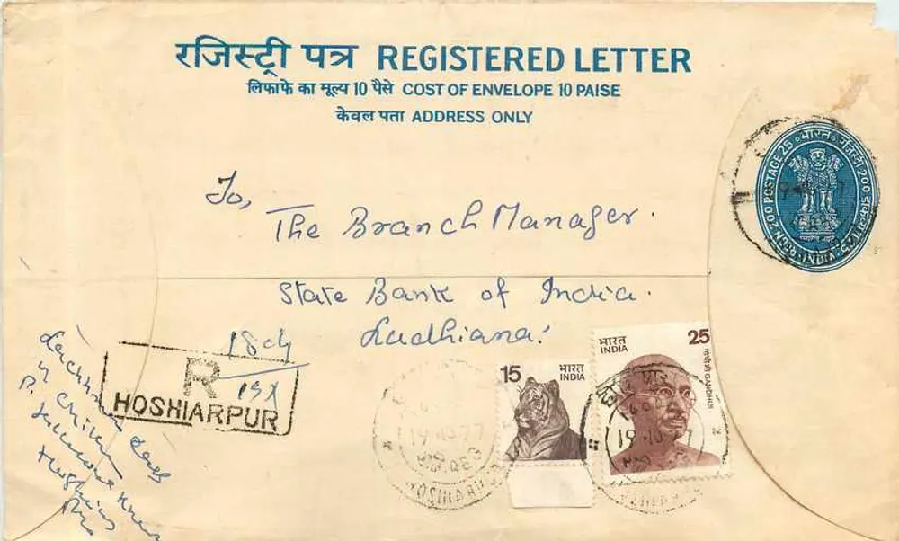 Hoshiarpur — Lettre recommandée — India Post - Recto