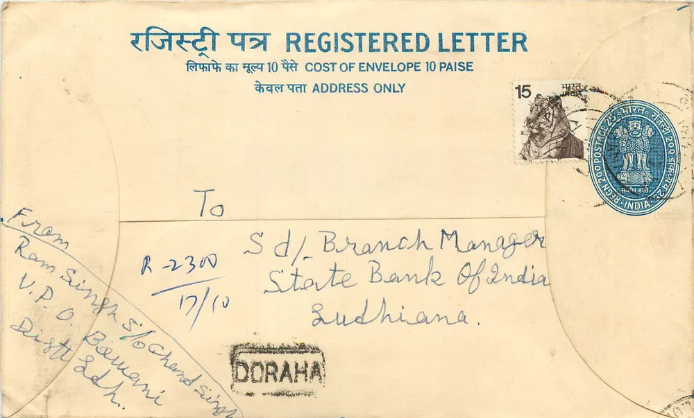 Envelope Registrado — DORAHA — Editor não visível - Frente