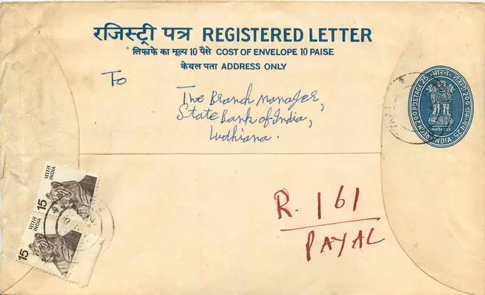 Ludhiana — Envelope Registrado — Correio Indiano - Frente