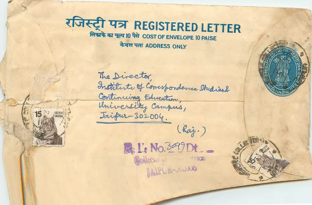 Jaipur - Carta recomendada — Escritório de correios de Jaipur, Índia - Frente