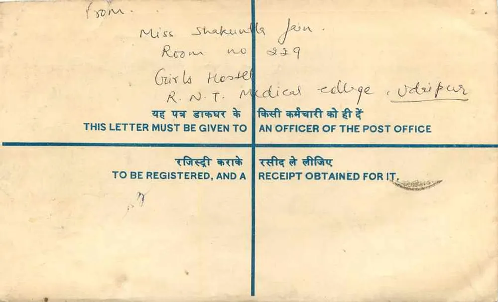 Envelope recomendado — Universidade de Rajasthan — Udaipur - Verso